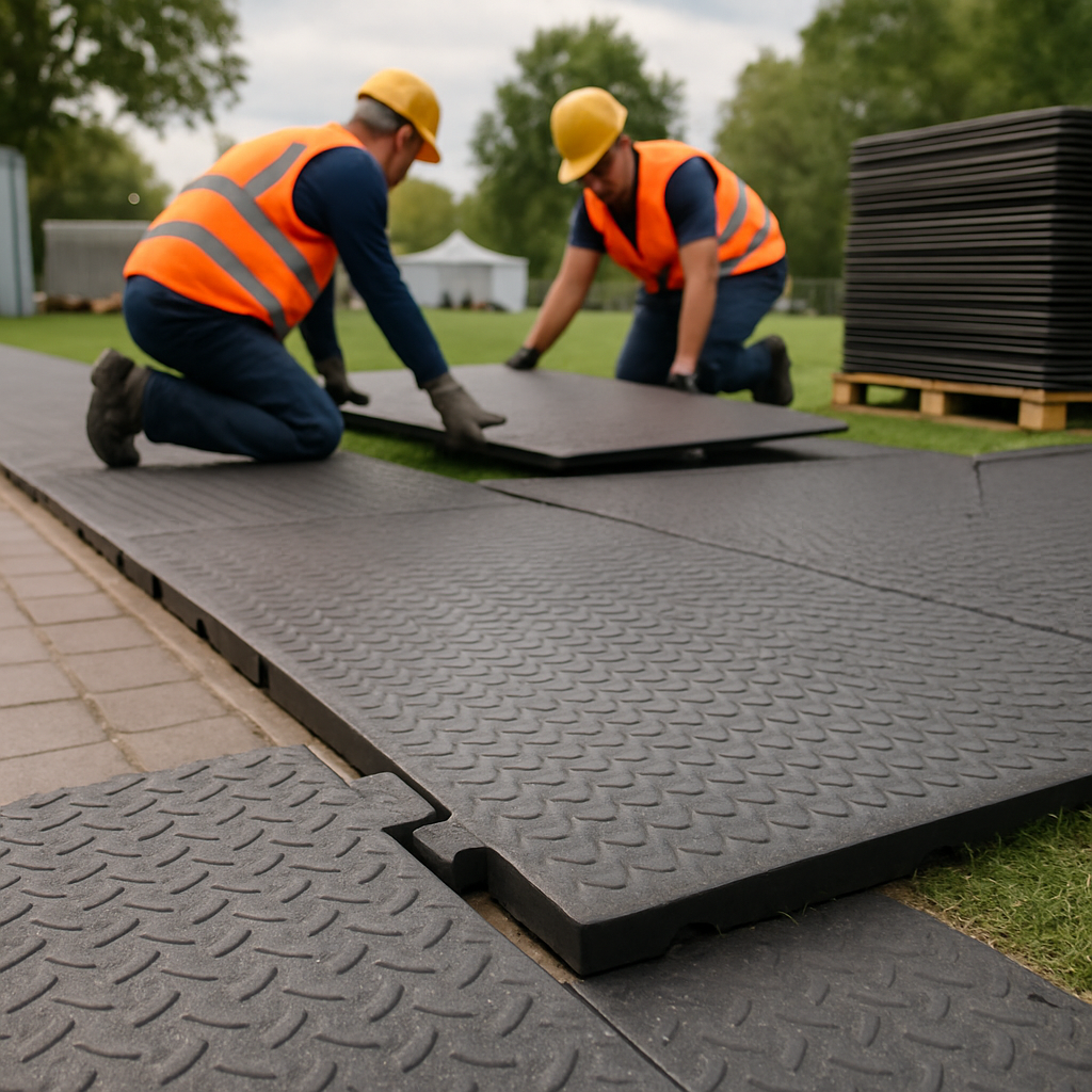 Sichere Bodenschutzplatten richtig einsetzen auf Baustellen und Events